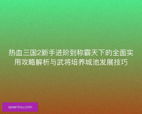 热血三国2新手进阶到称霸天下的全面实用攻略解析与武将培养城池发展技巧